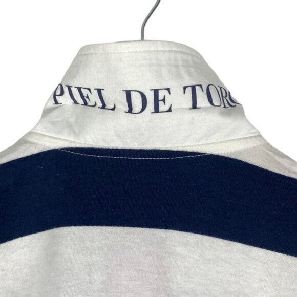 Piel de Toro Men's Navy Blue White Striped Short Sleeve Polo Sz S - Picture 8 of 11
